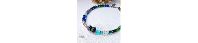 Gemstones and Glass Beads Necklace with a Coin