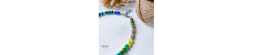Gemstones and Glass Beads Necklace with a Coin