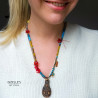 Gemstones and Glass Beads Necklace with a Coin