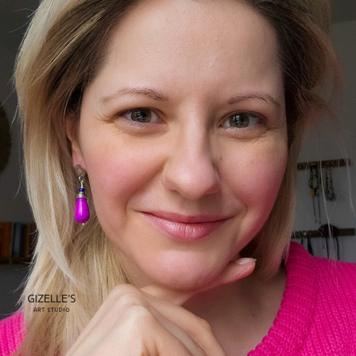Kolczyki Purple Drop – turkmenit purpurowy, hematyt, stal szlachetna | Gizelle’s