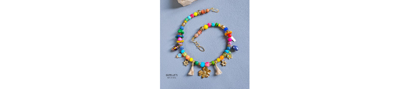 Gemstones and Glass Beads Necklace with a Coin