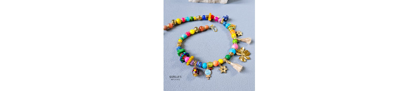 Gemstones and Glass Beads Necklace with a Coin