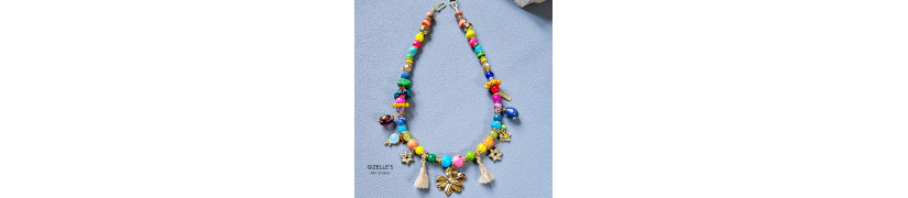 Gemstones and Glass Beads Necklace with a Coin