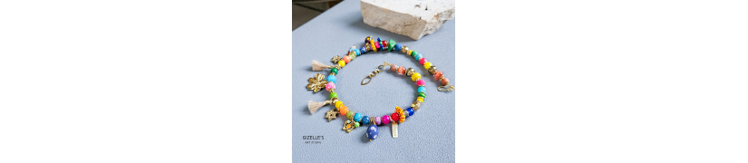 Gemstones and Glass Beads Necklace with a Coin