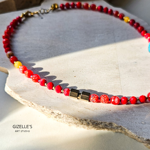 Naszyjnik RED ROYAL – czerwone agaty i vintage detal | Gizelle’s