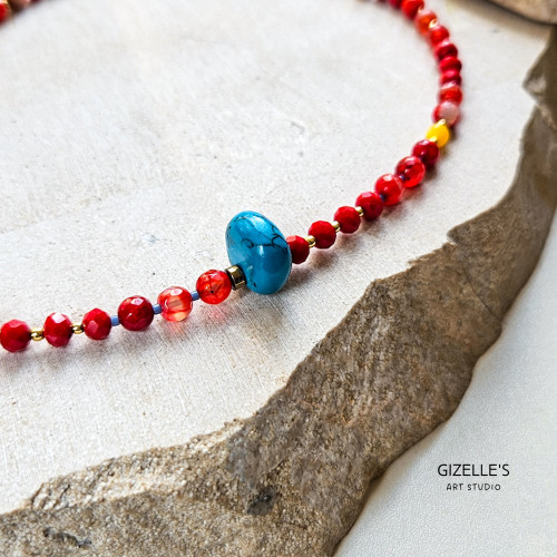 Naszyjnik RED ROYAL – czerwone agaty i vintage detal | Gizelle’s