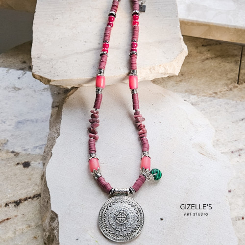 Różowy Naszyjnik Boho z Rodonitem