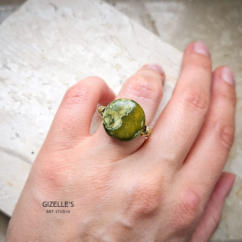 Elastyczny pierścionek Riolit – kamień naturalny i szkło czeskie