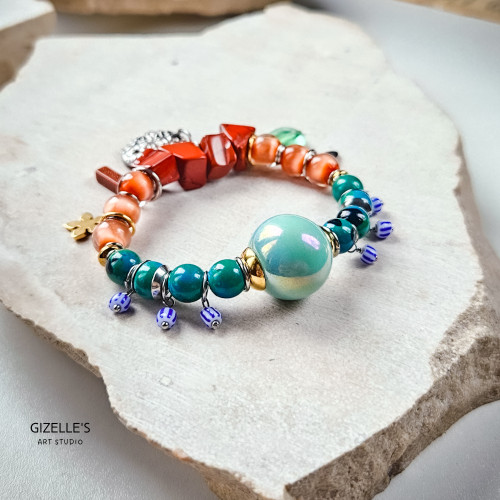 Bransoletka Krystyna – jaspis, chryzokola i moneta vintage | Gizelle's