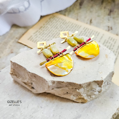 Kolczyki MIÓD i PISTACJE - żółta masa perłowa