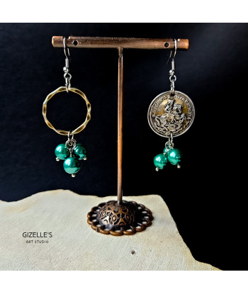 Kolczyki Generałowej – perły seashell i guzik vintage