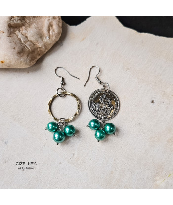 Kolczyki Generałowej – perły seashell i guzik vintage