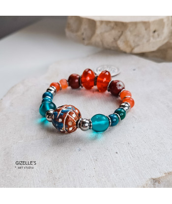 Zielono-Pomarańczowa Bransoletka ze Srebrną Monetą