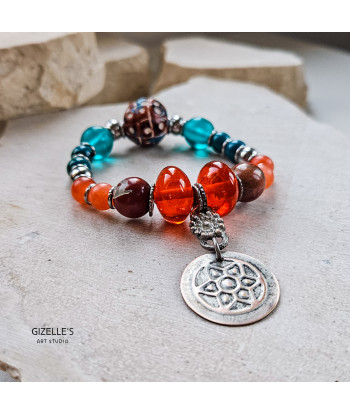 Zielono-Pomarańczowa Bransoletka ze Srebrną Monetą