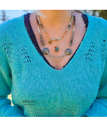 Naszyjnik Marina – kamienie naturalne i guziki vintage