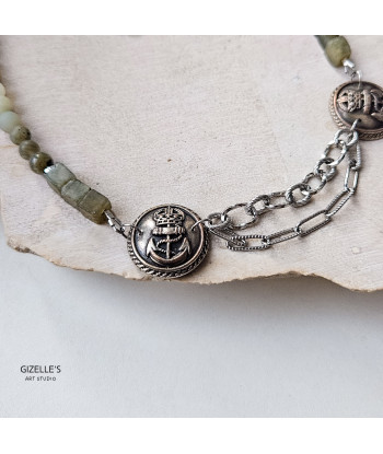 Naszyjnik Marina – kamienie naturalne i guziki vintage
