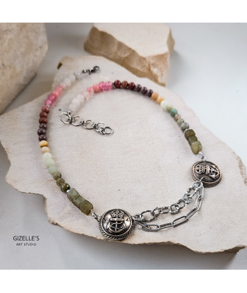 Naszyjnik Marina – kamienie naturalne i guziki vintage