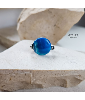 Elastyczny pierścionek Blue Eye – agat pasiasty i szkło czeskie