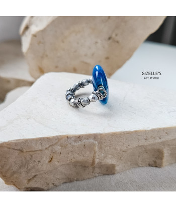 Elastyczny pierścionek Blue Eye – agat pasiasty i szkło czeskie