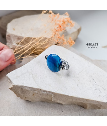 Elastyczny pierścionek Blue Eye – agat pasiasty i szkło czeskie