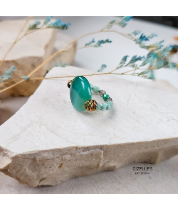 Elastyczny pierścionek Greenland – agat pasiasty i szkło czeskie