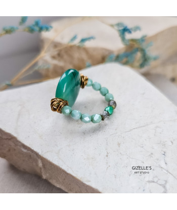 Elastyczny pierścionek Greenland – agat pasiasty i szkło czeskie