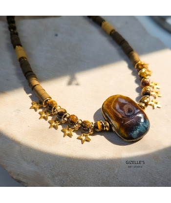 Naszyjnik Nocne Niebo nad Narwią – Tygrysie Oko i ceramika