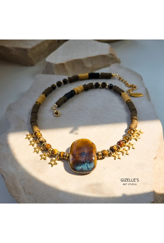 Naszyjnik Nocne Niebo nad Narwią – Tygrysie Oko i ceramika