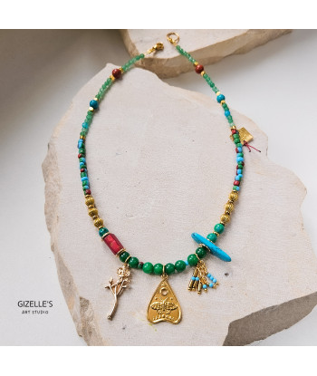 Naszyjnik Rozalia – zielone agaty i złote detale