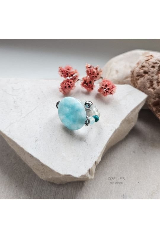 Elastyczny pierścionek Sky High – kwarc i agaty