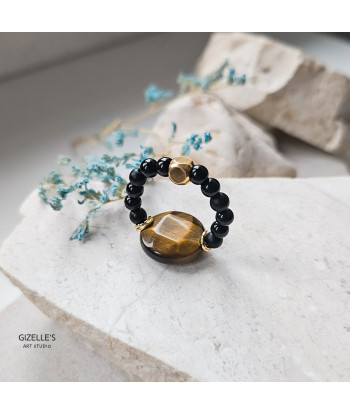 Elastyczny pierścionek Bourbon – Tygrysie Oko i onyks