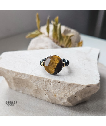 Elastyczny pierścionek Bourbon – Tygrysie Oko i onyks