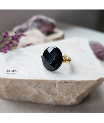 Elastyczny pierścionek Dark Spark – onyks i złote szkło