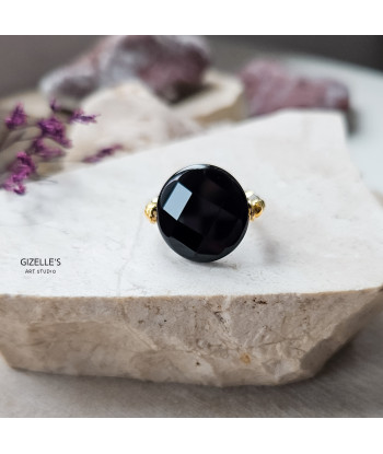 Elastyczny pierścionek Dark Spark – onyks i złote szkło