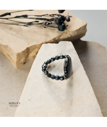 Elastyczny pierścionek Picasso – jaspis i szkło czeskie