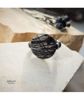 Elastyczny pierścionek Picasso – jaspis i szkło czeskie