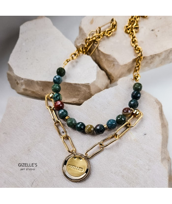 Naszyjnik TIERRA – agaty w morskim kolorze i guzik vintage | Gizelle’s