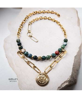 Naszyjnik TIERRA – agaty w morskim kolorze i guzik vintage | Gizelle’s