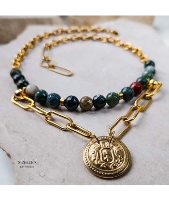 Naszyjnik TIERRA – agaty w morskim kolorze i guzik vintage | Gizelle’s