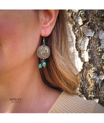 Kolczyki Generałowej – perły seashell i guzik vintage