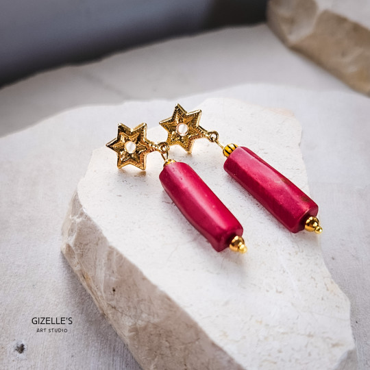 Kolczyki LAILA – czerwone, z mosiądzu i kości