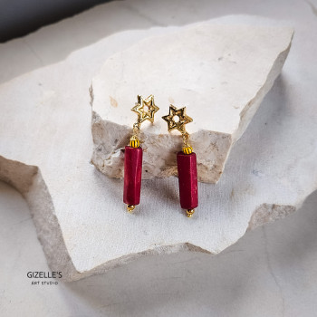 Kolczyki LAILA – czerwone, z mosiądzu i kości