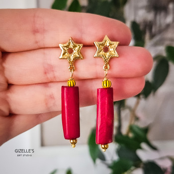 Kolczyki LAILA – czerwone, z mosiądzu i kości