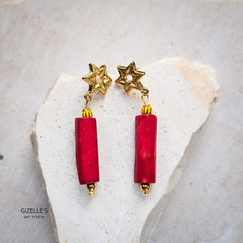 Kolczyki LAILA – czerwone, z mosiądzu i kości