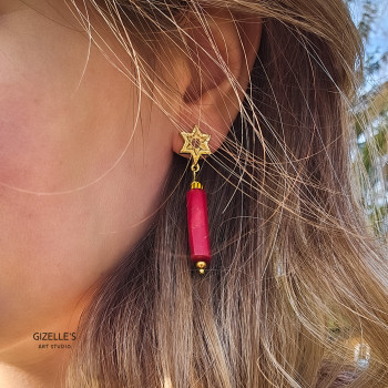 Kolczyki LAILA – czerwone, z mosiądzu i kości