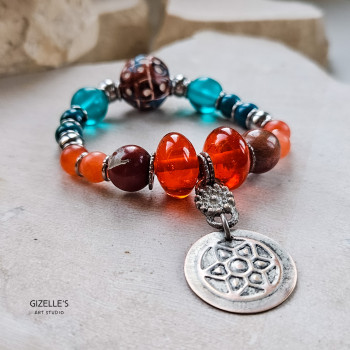 Zielono-Pomarańczowa Bransoletka ze Srebrną Monetą