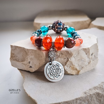 Zielono-Pomarańczowa Bransoletka ze Srebrną Monetą