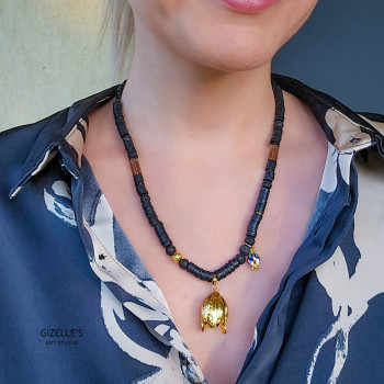 Naszyjnik Amsterdam – lawa wulkaniczna i szkło artystyczne