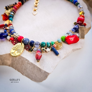 Bogaty Indigo Red – artystyczny naszyjnik z zawieszkami