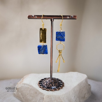 Kolczyki FAIR & SQUARE – Lapis Lazuli i mosiądz